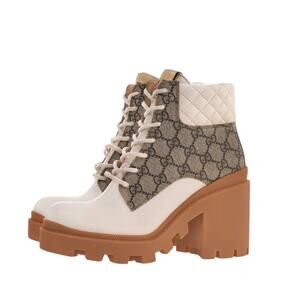 NEW Gucci GG Supreme Leather Ankle Boots 659691 UC810 Size 37.5 | US 7.5